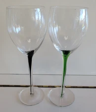 2 PIER 1 IMPORTS WINE GOBLETS GREEN PURPLE TEARDROPS 9 INCH 8 OZS