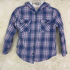 Boston Traders Shacket Girls Medium 10/12 Blue Pink Plaid Sherpa Lined Hoodie