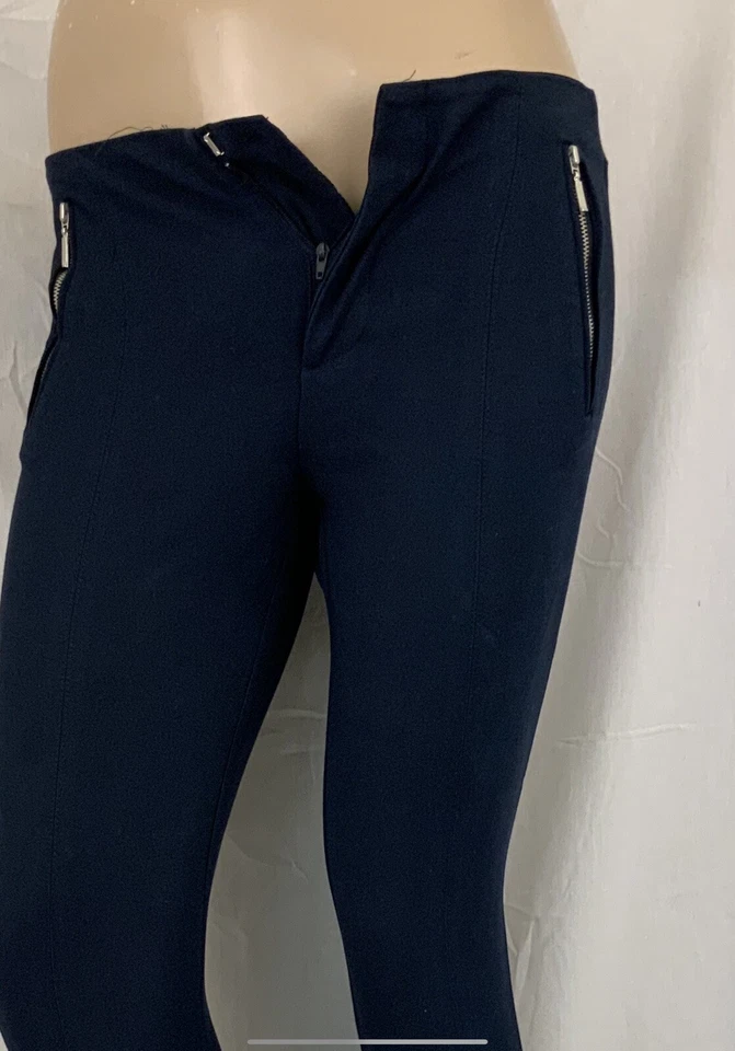 Zara Basic Pants Sz M Blue Leggings Zip Pockets Cotton Polyester YGI V1-337 - Image 3 of 4
