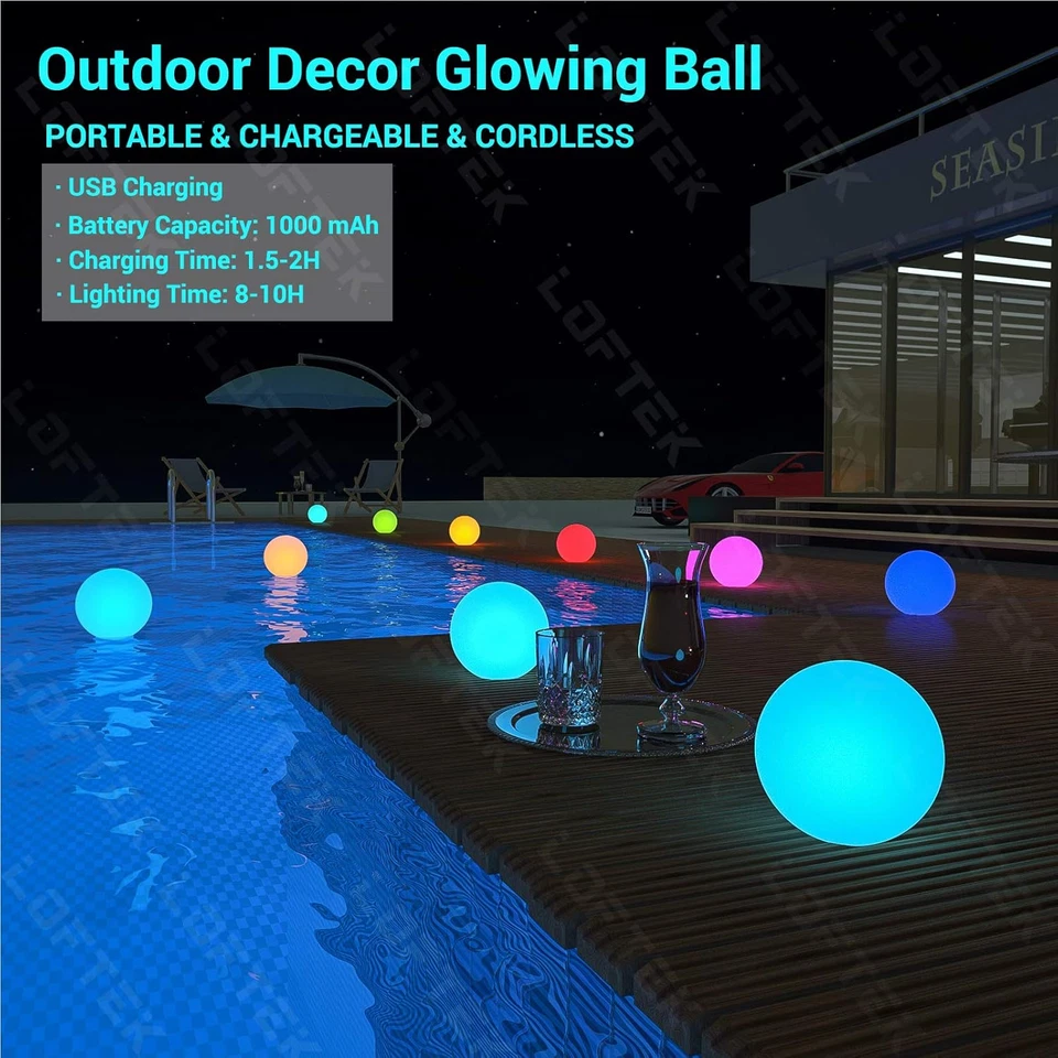 Floating LED Pool Light, RGB Globe w/ Remote & Handle, Waterproof Lamp - Image 2 of 4