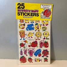 Vintage Spindex 1980s Popcorn & Strawberry Scratch 'N Sniff Stickers