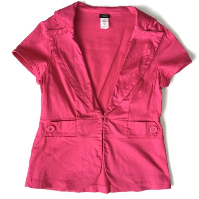 Vanity Sz Medium Bright Hot Pink Blazer Jacket Short Sleeved Top Career Dressy