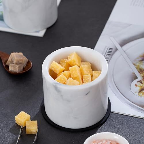 Marble Sugar Bowl with Lid & Spoon, Sugar Container light white grey - Picture 7 of 7