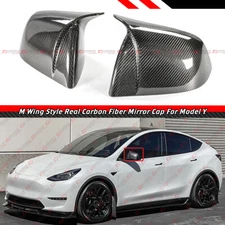 FOR 2020-2024 TESLA MODEL Y M STYLE REAL CARBON FIBER SIDE MIRROR COVERS CAPS