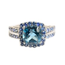 9ct White Gold Ring 2.8 Carat Natural Blue Topaz & Tanzanites - Hallmarked