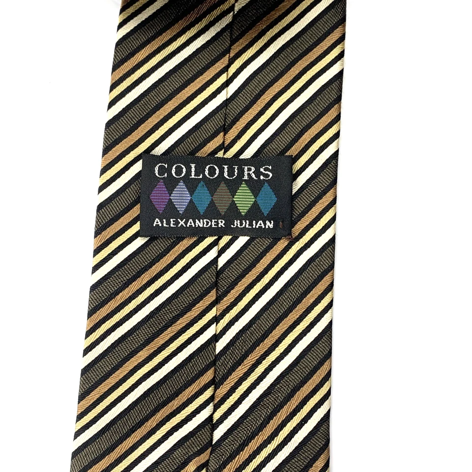 Corbata de seda ALEXANDER JULIAN COLORS para hombre talla 3,75" x 60" corbata a rayas doradas verdes Foto 4 de 4