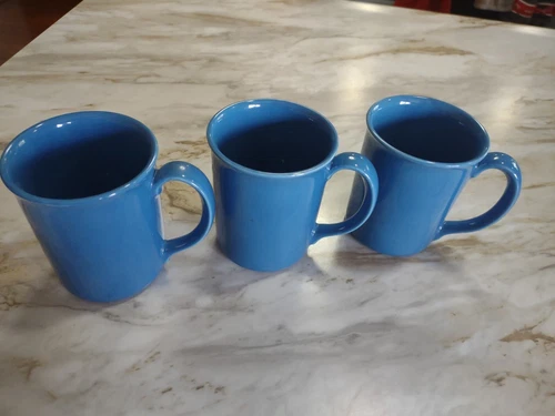 Corning Ware Coffee Tea Mug Cup Blue Set Of 3 Vintage