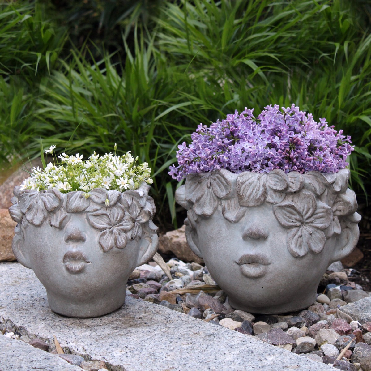 DOITOOL Beton-Blumentopf Mit Gesicht – Abstrakte Kopf-Vase Für Sukkulenten, Hellgrau (12,5 X 10,5 Cm)