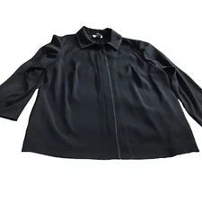 Style & Co, Tops Blouse 16W  Button Front, Long Sleeve Black  Stretch