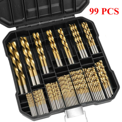 #ad 99Pack Drill Bit Set 1 16quot; 3 8quot; HSS Titanium Multi Drill Bits Twist Metal Tools $15.99
