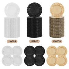 150pcs Plates Set, 3-Color Round Plates with Patterns, Reusable, for Restaurant