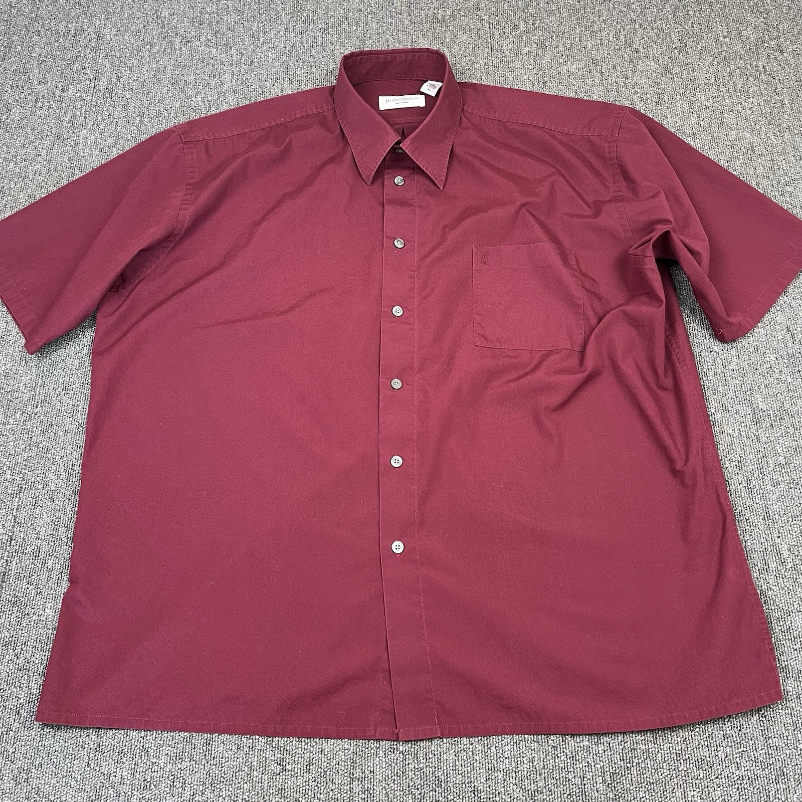 Yves Saint Laurent Camicia Uomo Extra Large Rossa Bottoni Manica Corta Vintage YSL