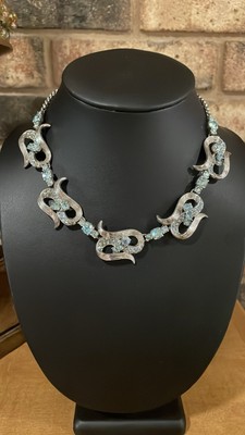 Schiaparelli Rare Vintage Silver tone and Blue AB Mid Century Necklace