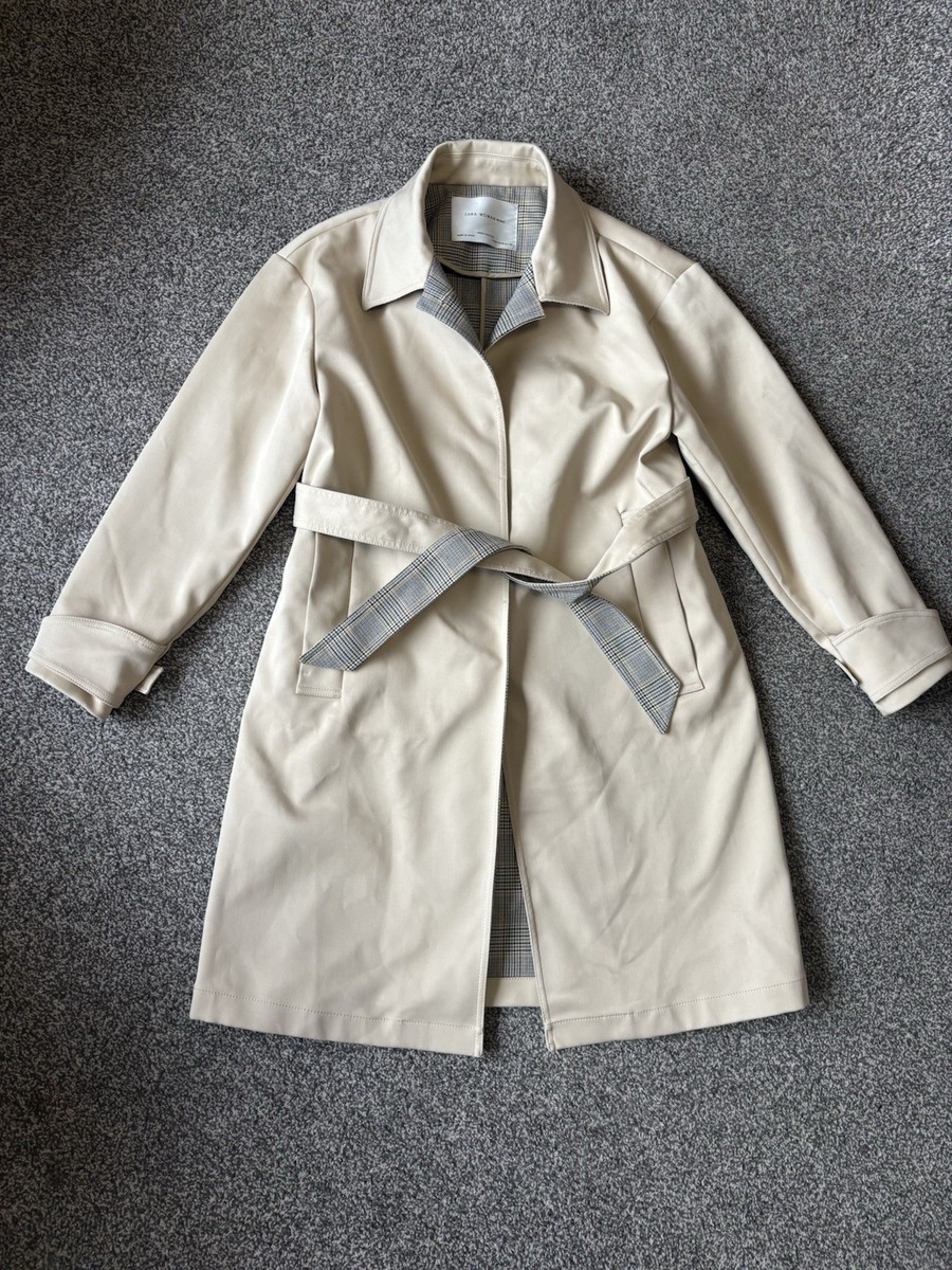 Zara Women Studio Trench Coat M Beige Camel checked=