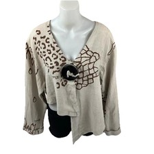 Vintage Mark Abbas Femme Damen Leinen Jacke Braun One Size Knopfverschluss