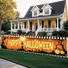 Katchon Happy Halloween Banners For Outside-120x20 Inch Black and Orange 