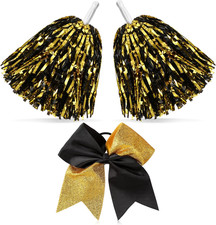 Hanaive 3 Pcs Cheerleading Pom Poms and Large Cheerleader Hair