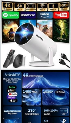 Mini Projector 4K Full HD 1080P [2026 Model] Mini Beamer with WiFi 6 and Blueto