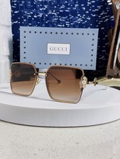GUCCI GG0894S Rimless Sunglasses Gold Frame Brown Lens Pearl Detail 60  18  140
