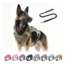 Tactical Dog Harness with Leash for Large Dogs, No Pull Adjustable Dog Harnes...
