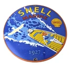 Vintage Shell Gasoline Sign - Marine Boat Porcelain Gas Pump Advertising Sign