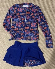 Girl's 2 Piece Long Sleeve Swimsuits Rash Guard Kids USA Bathing Suit Sz 10