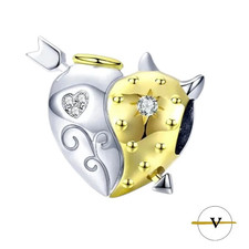 CHARM DONNA CUORE ARGENTO 925 TWO TONE ORO ARGENTO ZIRCONI BRILLANTE BRACCIALE