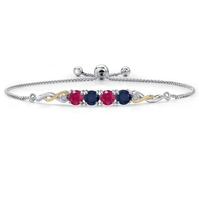 925 Silver and 10K Yellow Gold Ruby and Sapphire and White Lab Grown Diamond