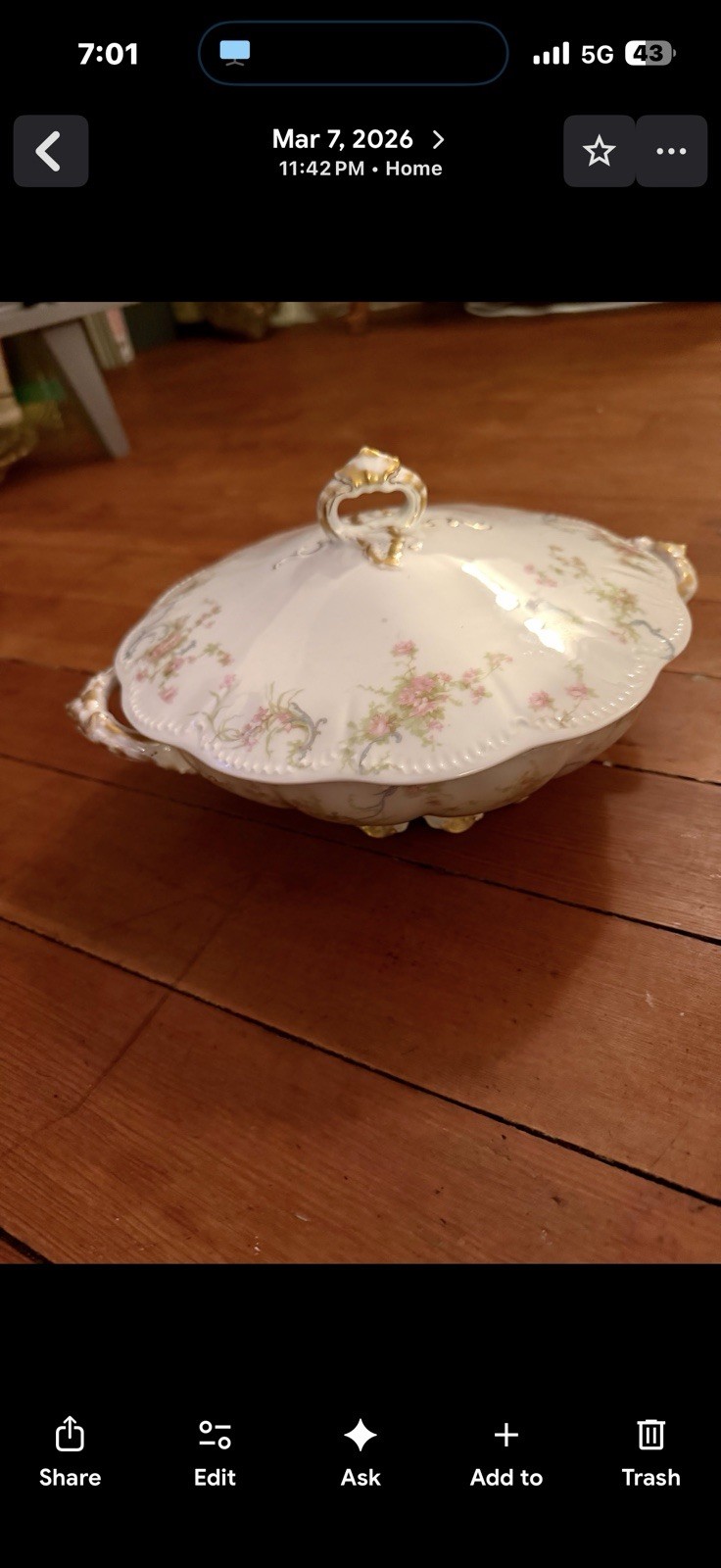 Antique Haviland Limoges Covered Serving Dish Pink Floral Gold French Tureen
