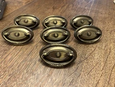 Vintage Oval Brass Drawer Pulls Set 7 - 3" Federal Hepplewhite Style Hardware