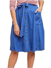 Anthropologie Maeve Riviera Linen Blend Button Front Midi Skirt Size 2 Blue