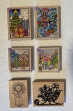 CHRISTMAS HOLIDAY RUBBER STAMPS - WOOD MOUNTED - NEW - LOT OF 6