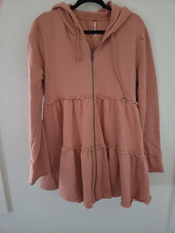 Free People Run Run Cardi Hoodie Tunic Top Burnt Orange Sz L - Image 2 of 4