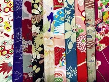 Lot of 10 Pcs Japanese Vtg Kimono Fabric Scraps for Handmade Craft/Upcycle