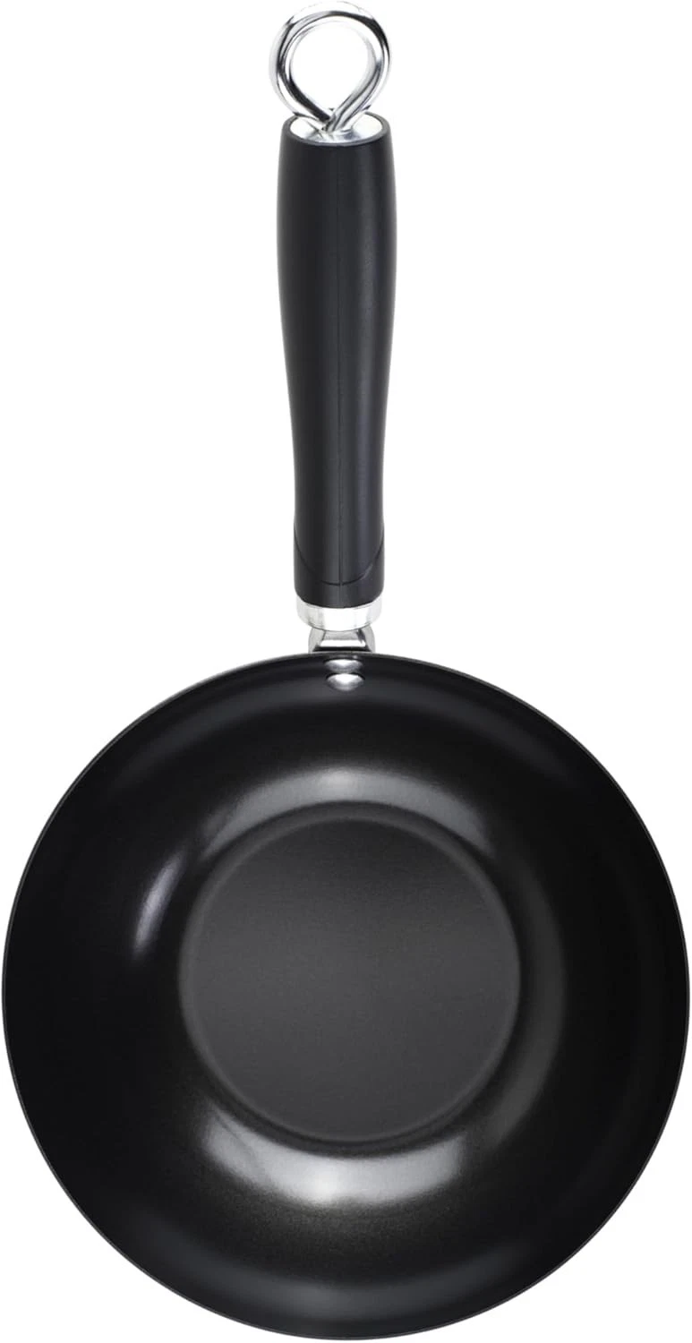 Everyday Nonstick Wok 8-Inch Black Carbon Steel Small Wok High Wall Construction