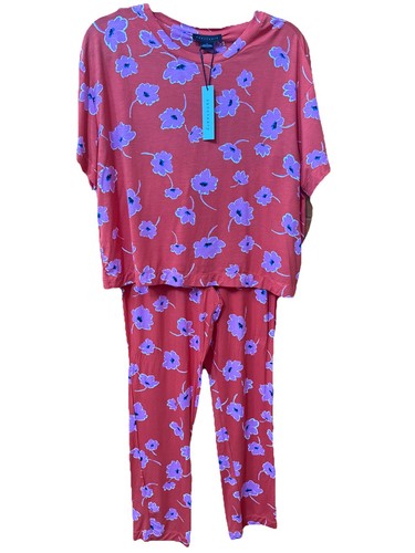 NWT! SANCTUARY Woman's 2-Pc. Short Sleeve Pajamas Set Coral Pink Flowers Spring