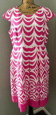 Talbots Dress Cap Sleeve Pink White Floral Pleated Pockets Lined Preppy 14 Large