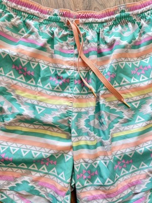 Chubbies Mens L Swim Trunks Aztec Tribal Neon Mint Green 5.5'' Inseam Mesh Lined
