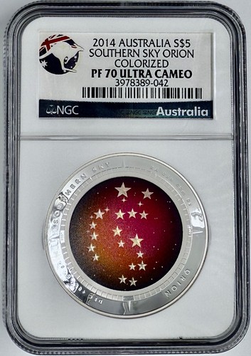2014 Australia $5 Southern Sky ORION Colorized Silver Coin NGC PF70 UCAM Concave