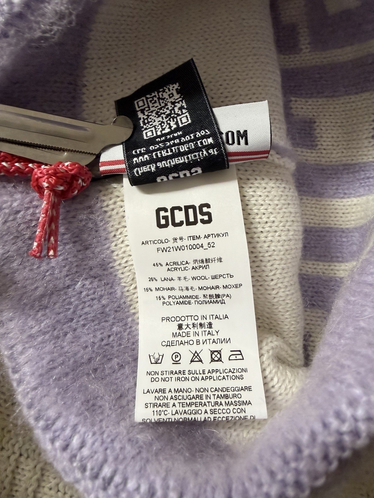 GCDS 298763 Logo beanie White Violet Wool Bland Hat Size OS