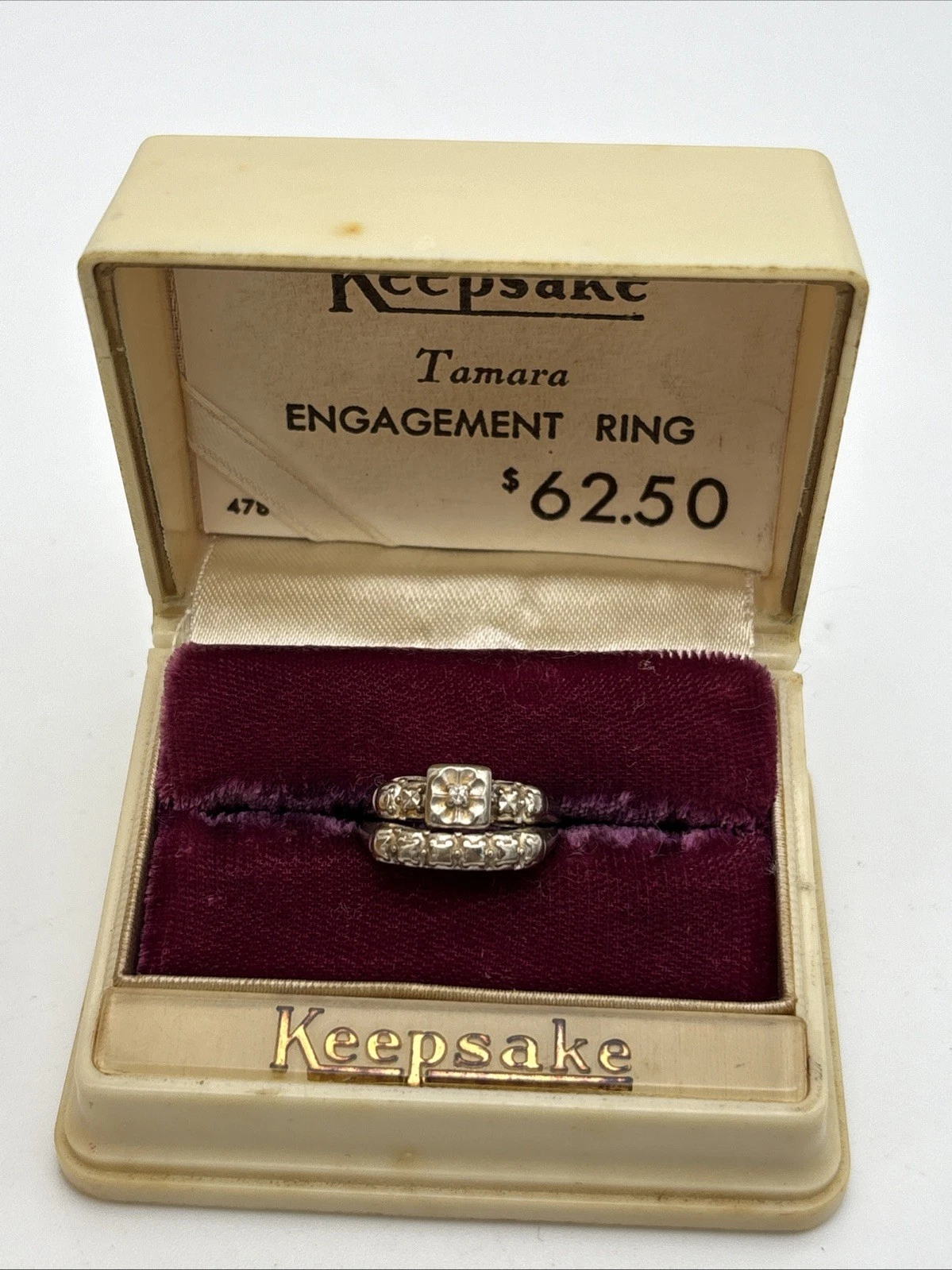 Vintage Keepsake 14k White G Diamond Wedding Ring Set Original Box 6 Tamara