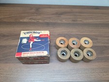 Vintage Chicago Roller Skate Wheels Set Of 6 With Original Box Wood Wooden
