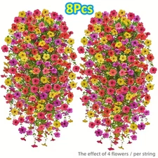 8PCS Outdoor Decor Artificial Fake Hanging Basket Plants Silk Flowers Vine Home