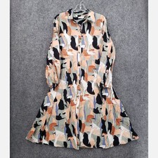 Nine West Womens Size M Green Abstract Painterly Print Button Front Shirt Dress