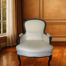 French Louis XVI Style Accent Chair Cream Upholstery Matt Black Frame Bed Lounge