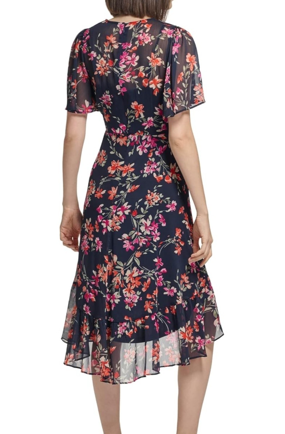 Calvin Klein Women's Floral Print  Dress Indigo Multi Pink Size 10  (COU)