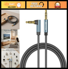 3ft 3.5mm Stereo Aux Cable - Right Angle Male to Male, Hi-Fi Sound, Gold Plated,