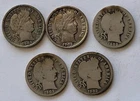 Lot Of 5 1902 Barber Dimes 90% Silver