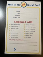 OK  Used Car  Options Sheet 1957 Chevy, GTO, ...