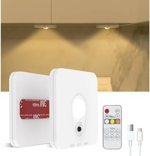 LED Puck Lights w Remote Wireless Under Cabinet 3-color Light Dimming Tap 6 Pack
